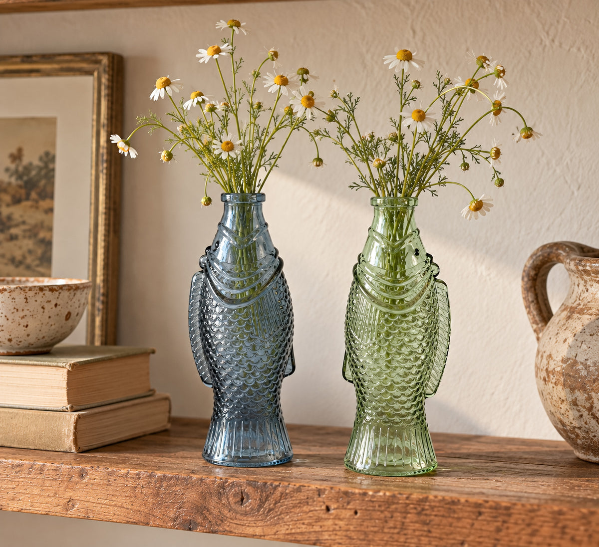 Glass Fish Vase - Green