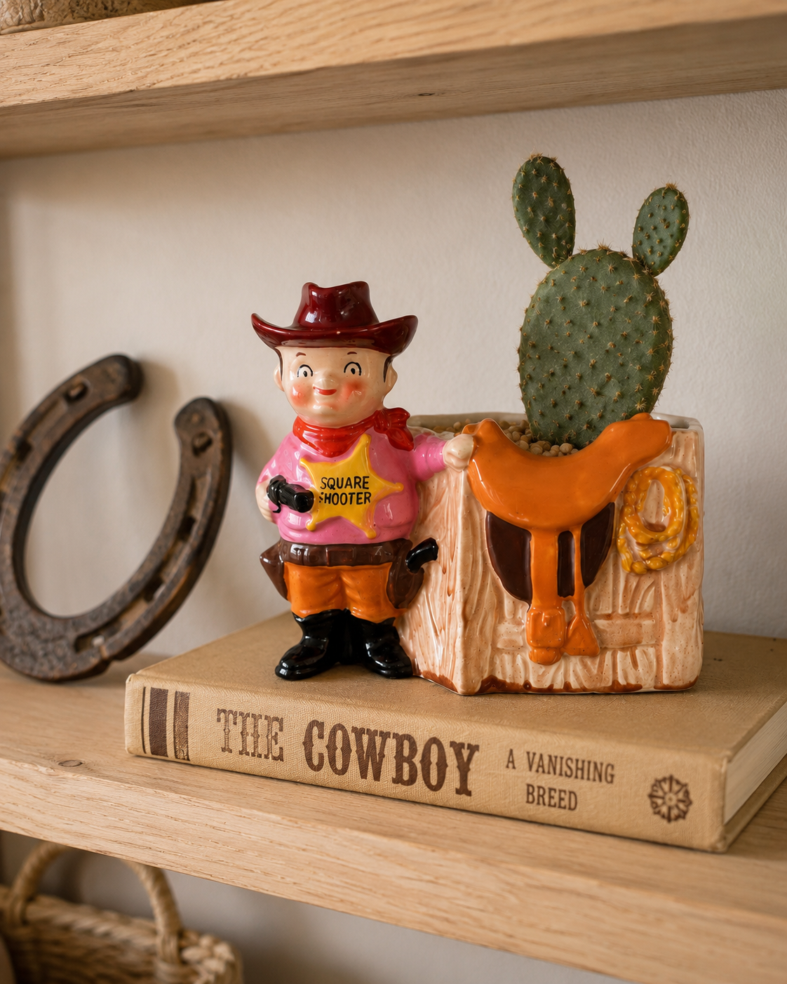 Vintage Cowboy Planter | Square Shooter Western Decor
