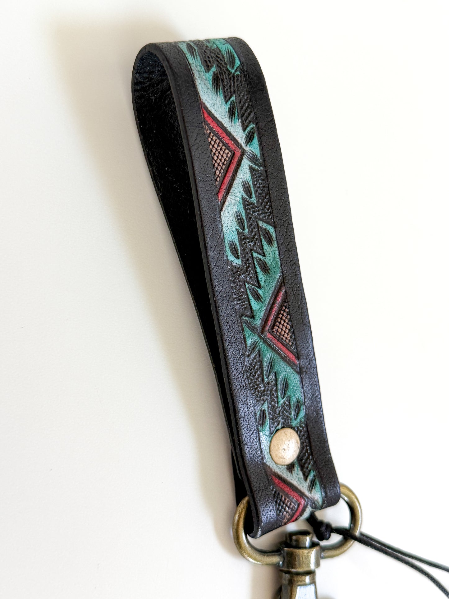Black Leather Aztec Key Chain