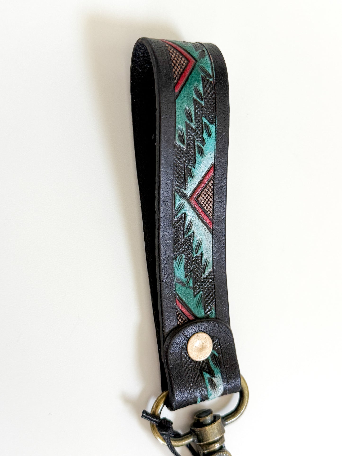 Black Leather Aztec Key Chain