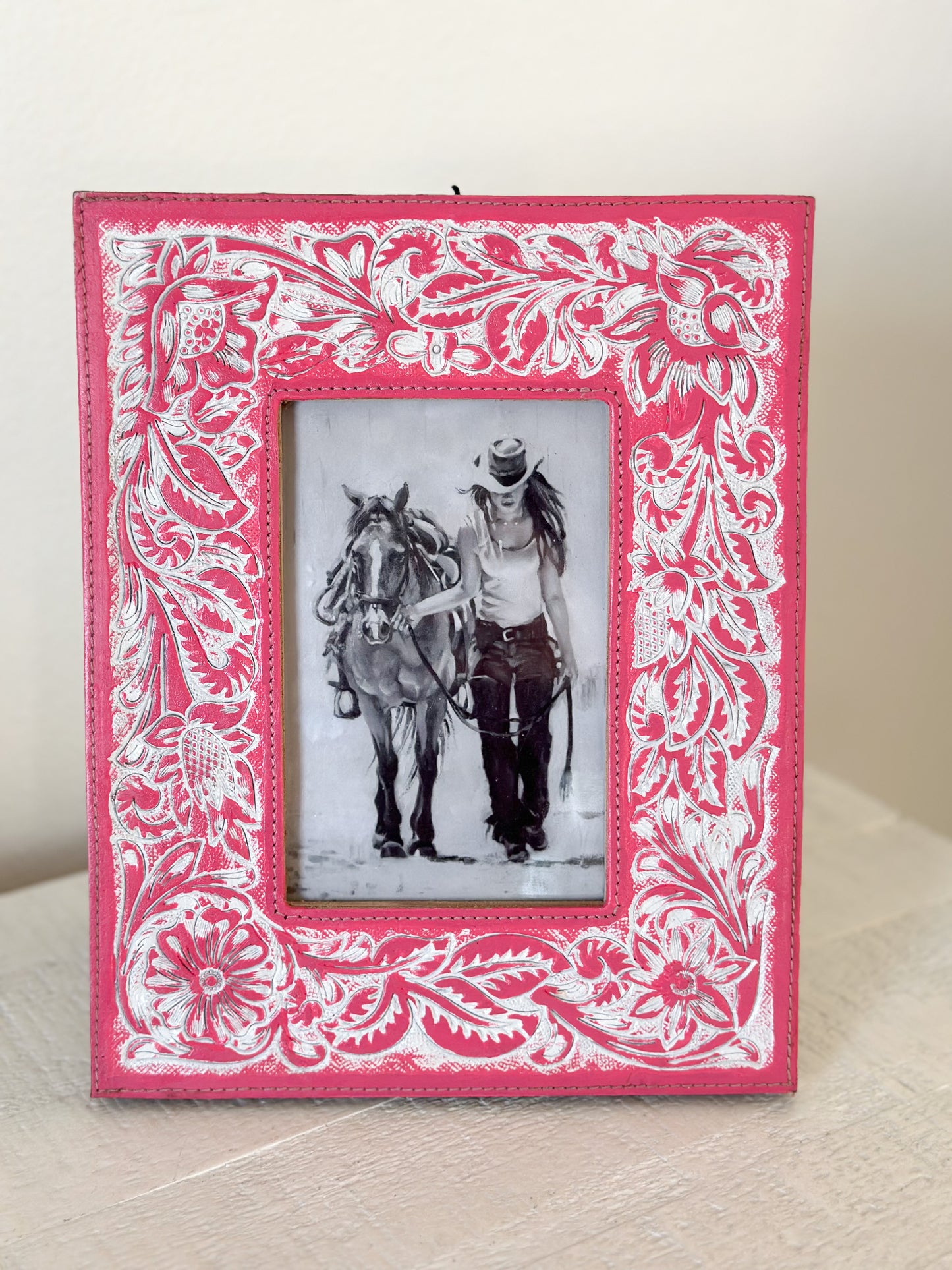 Pink Tooled Leather Frame