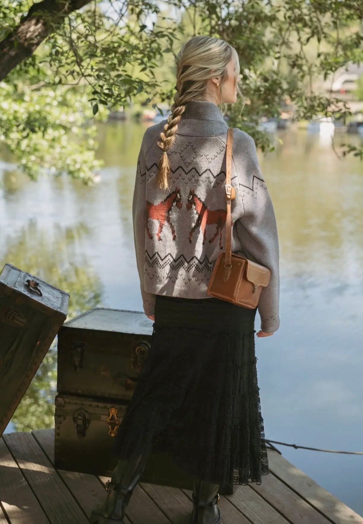 Horse Sweater Cardigan (Gray)