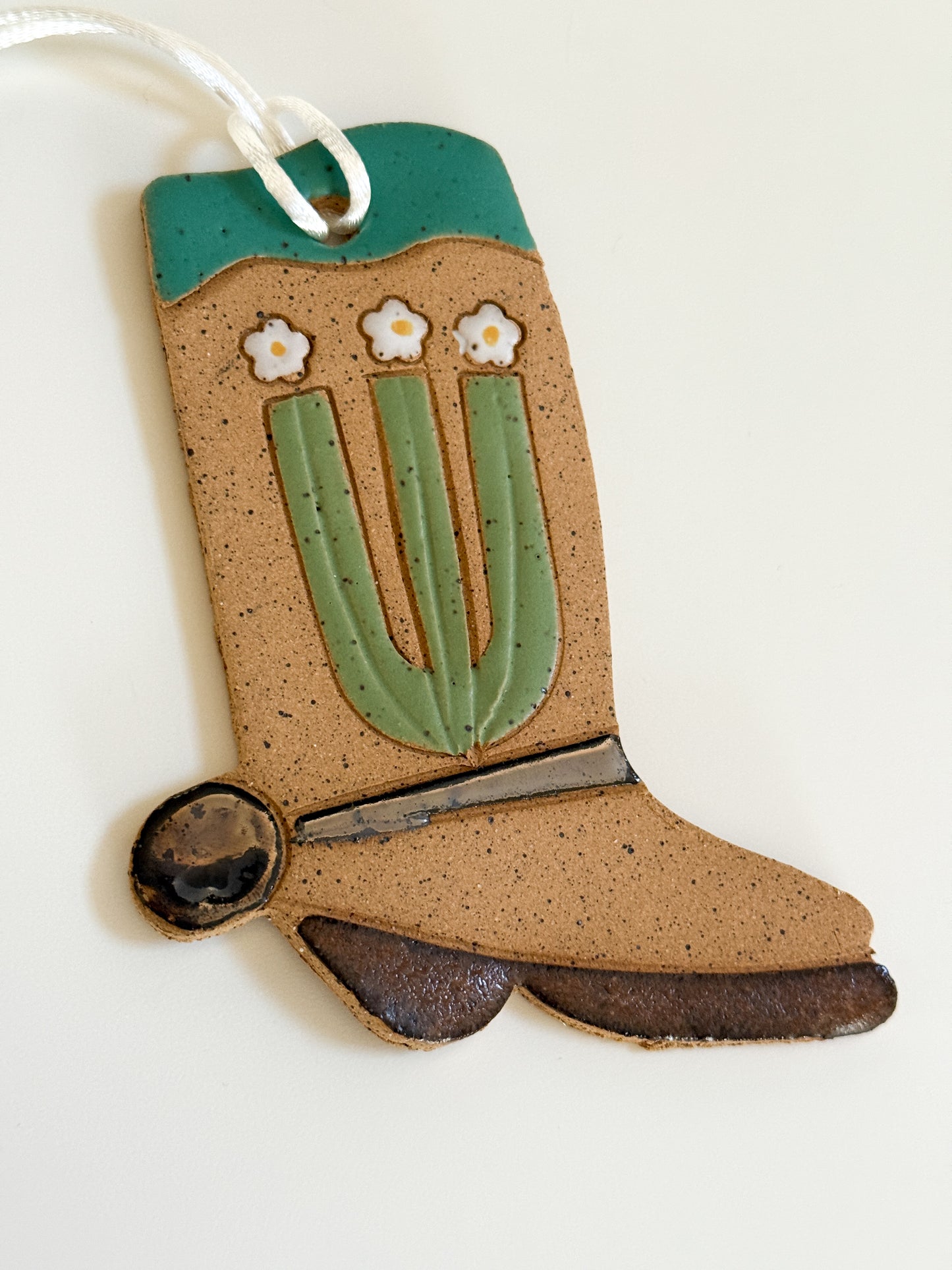 Ceramic Western Boot Ornament (Cactus)