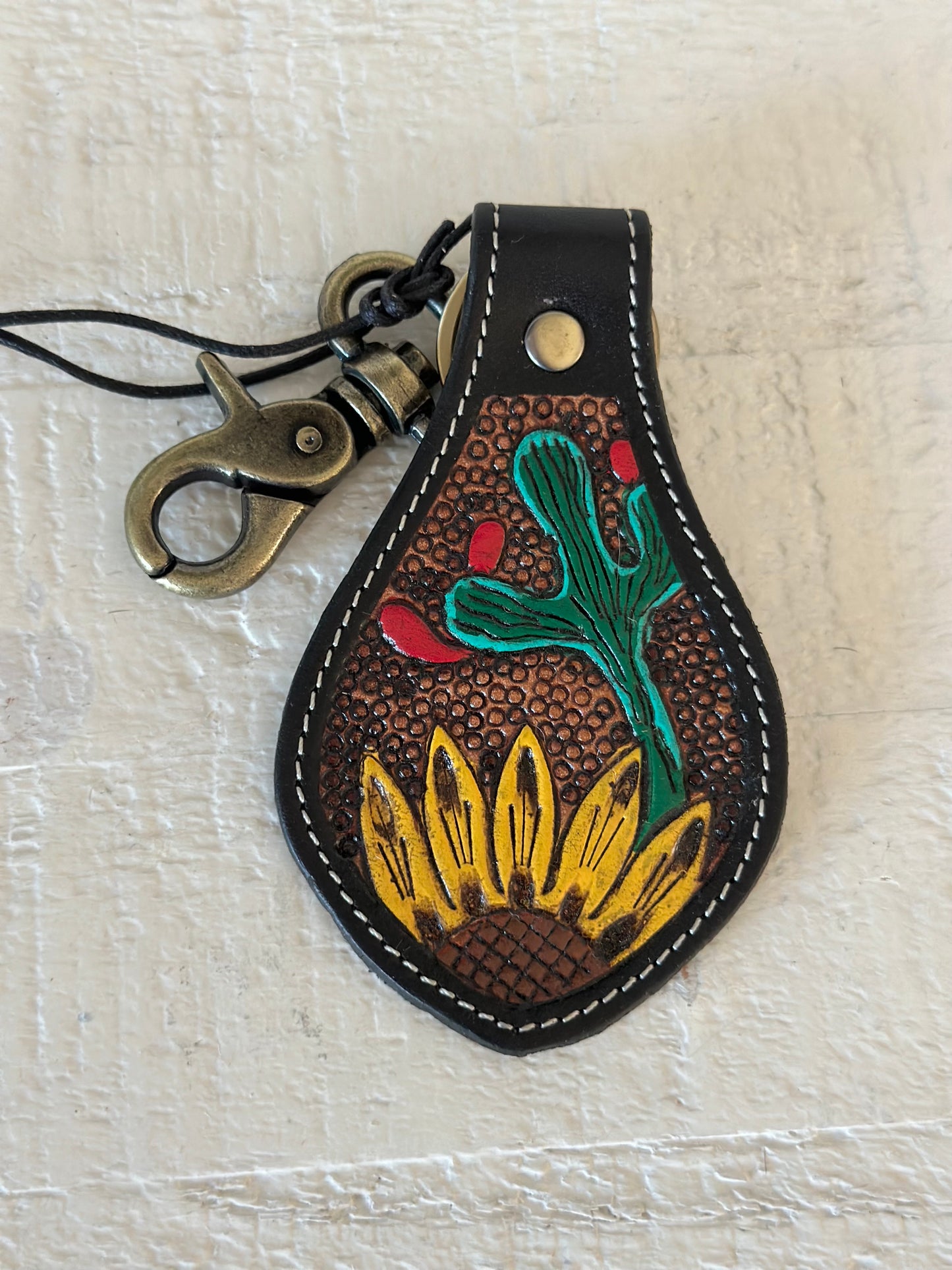 Leather Sunflower Keychain