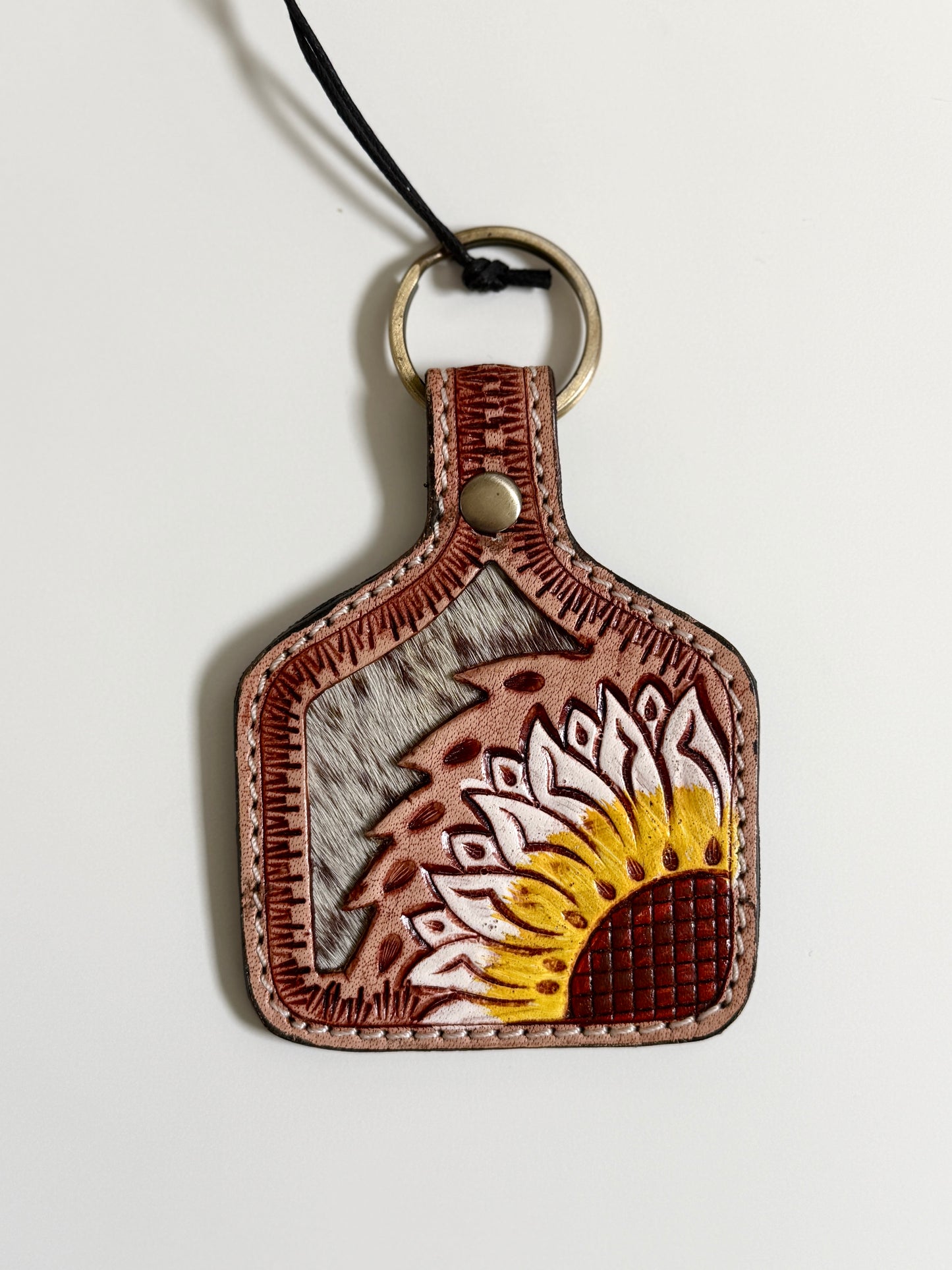 Sunflower Leather Keychain