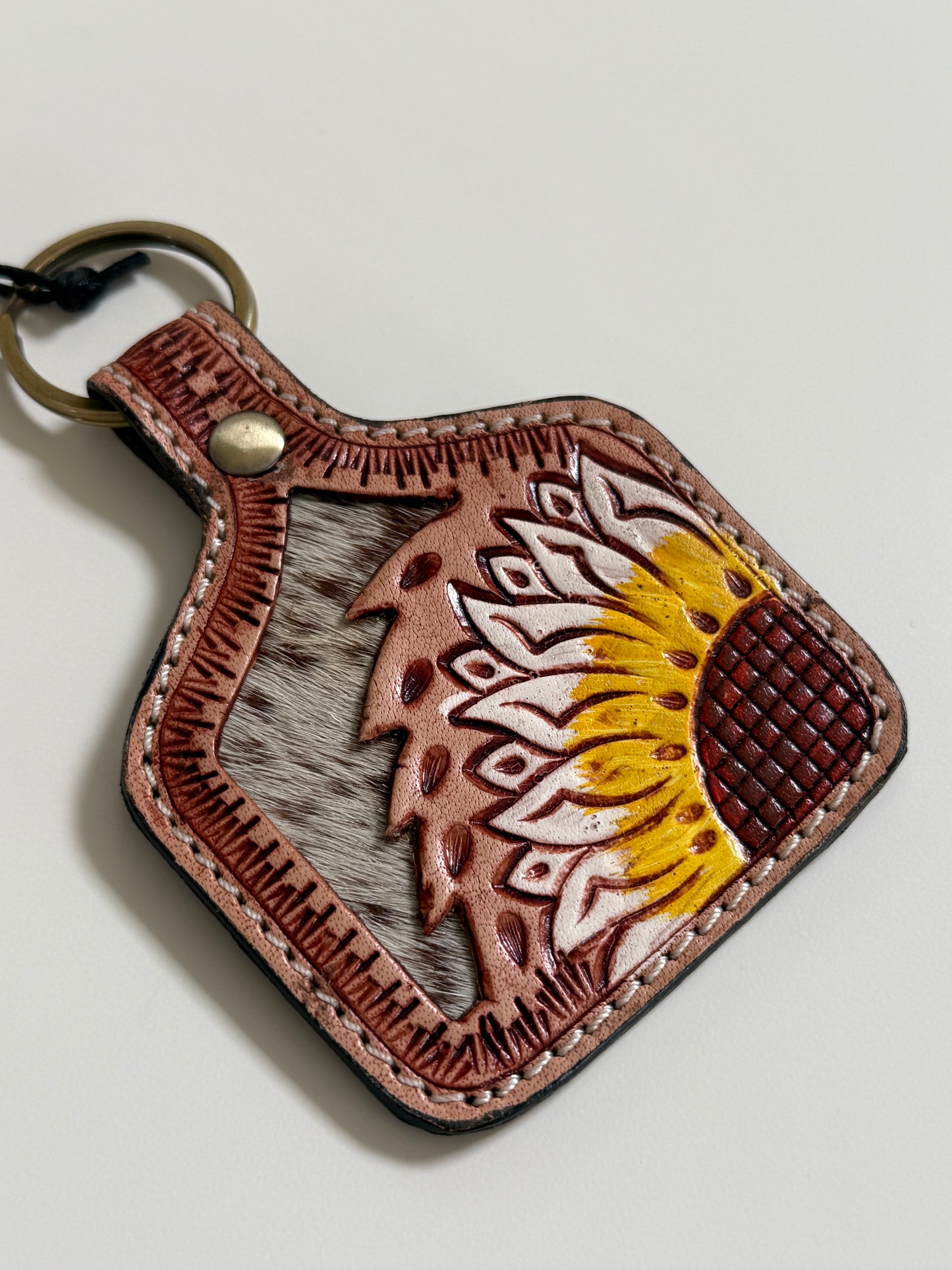 Sunflower Leather Keychain