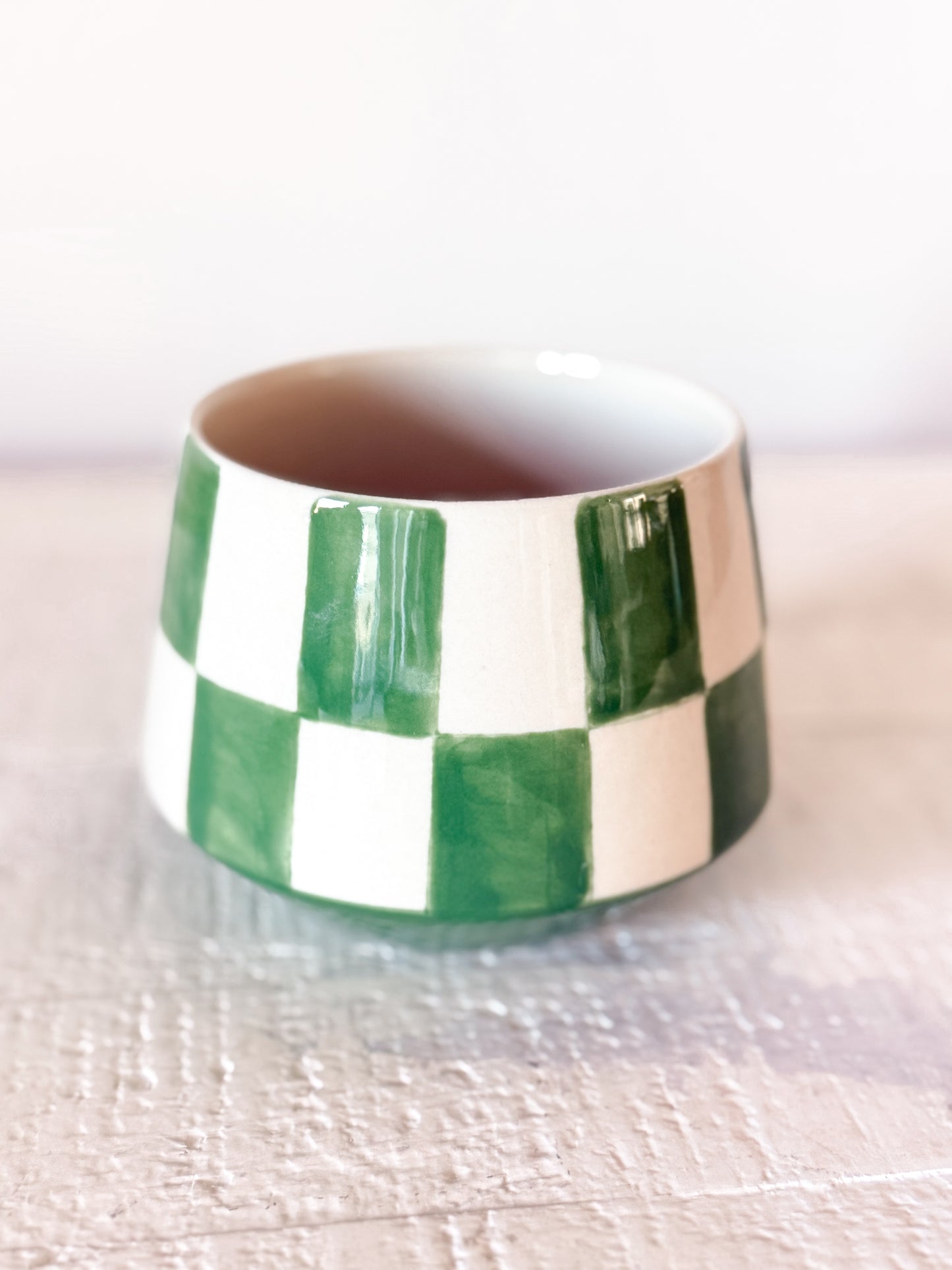 Green Check Stoneware Mug