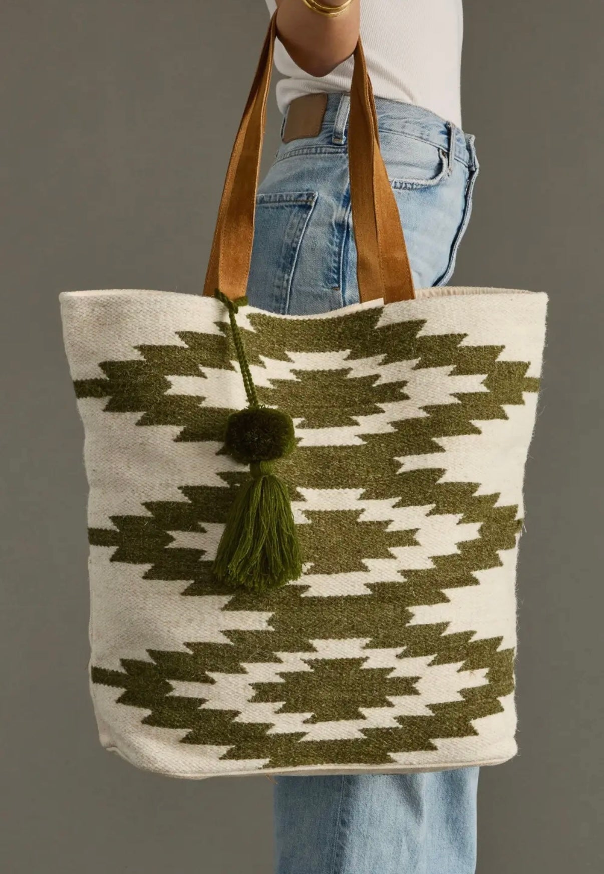 Aztec Tote (Green & White)