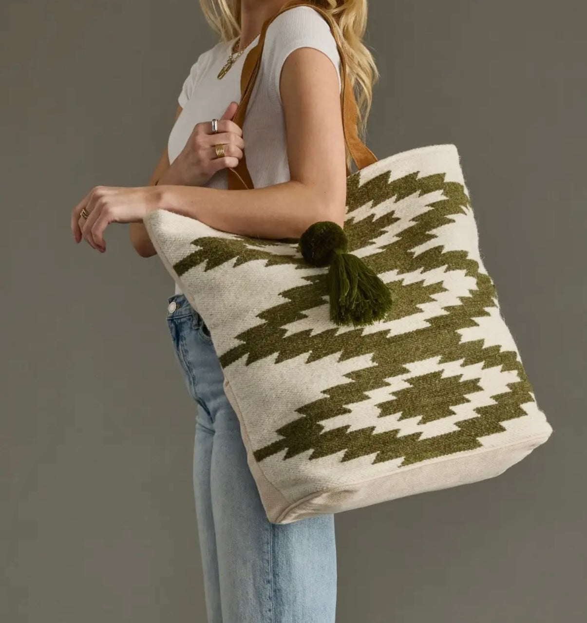 Aztec Tote (Green & White)