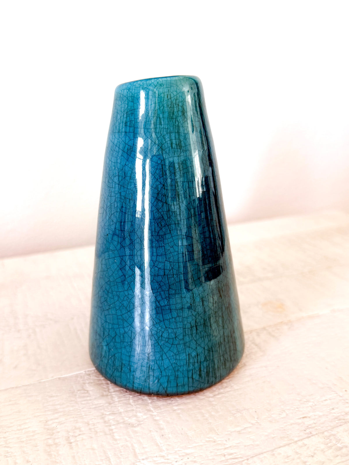 Teal Crackle Glaze Ceramic Bud Vase