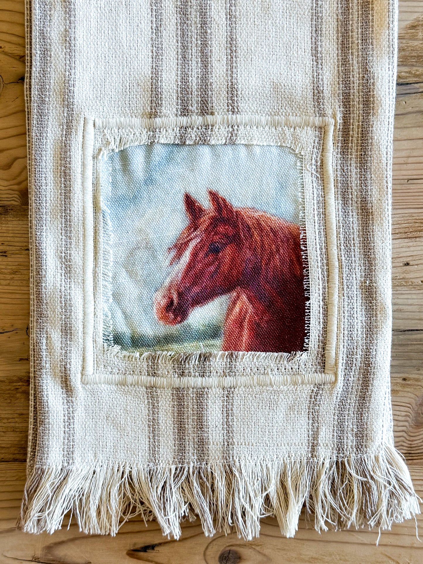 Tan Stripe Horse Tea Towel