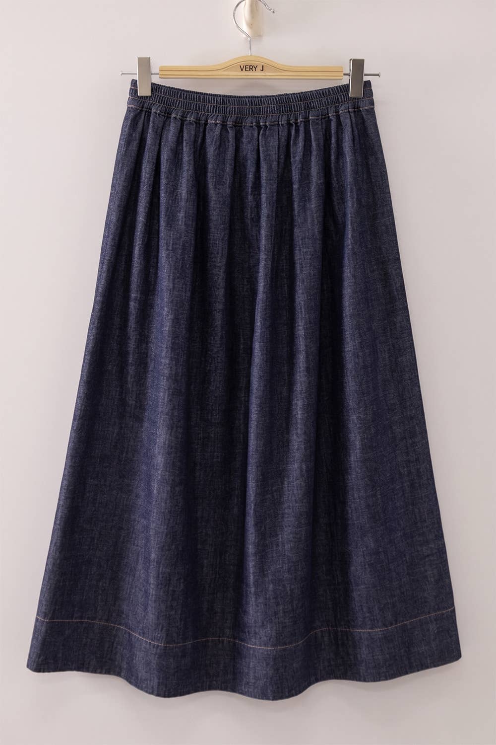 Washed Indigo Denim Midi Skirt