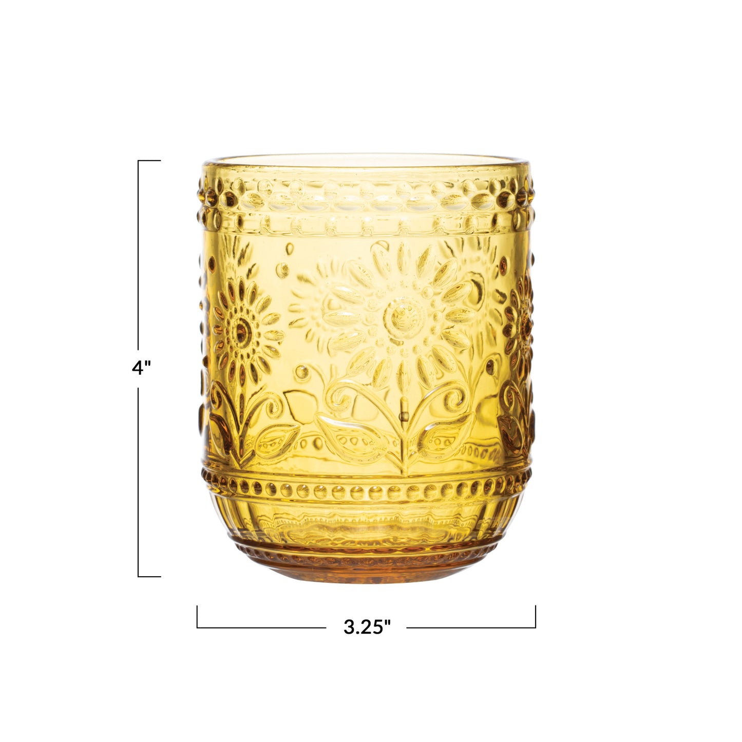 Amber Pressed Glass Floral Tumbler