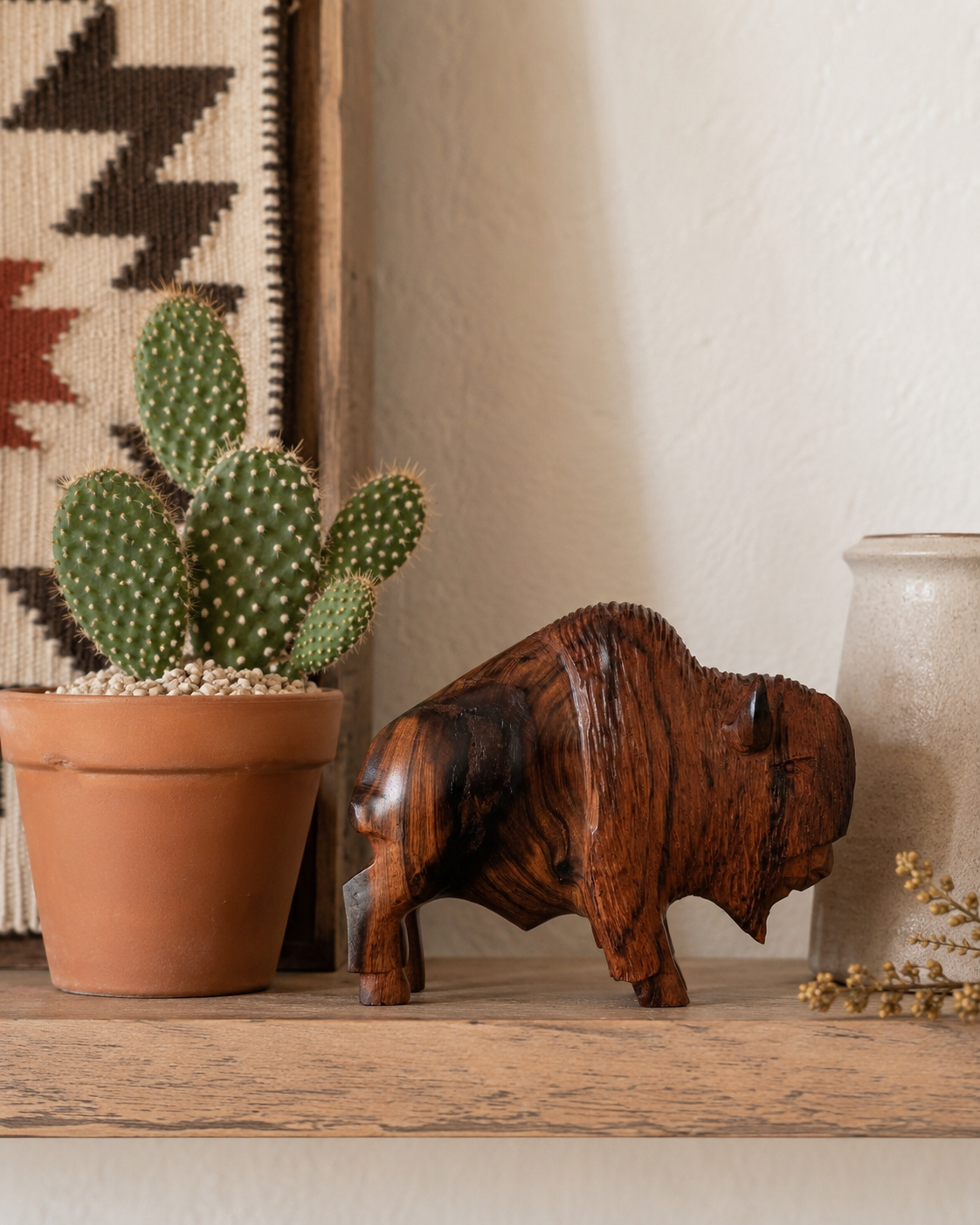 Hand Carved Ironwood Buffalo Figurine | Western Bison Décor