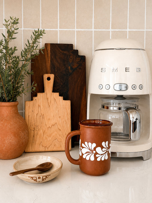 Mexican Ceramic Coffee Mug | Hand Painted Brown Floral Coffee Cup