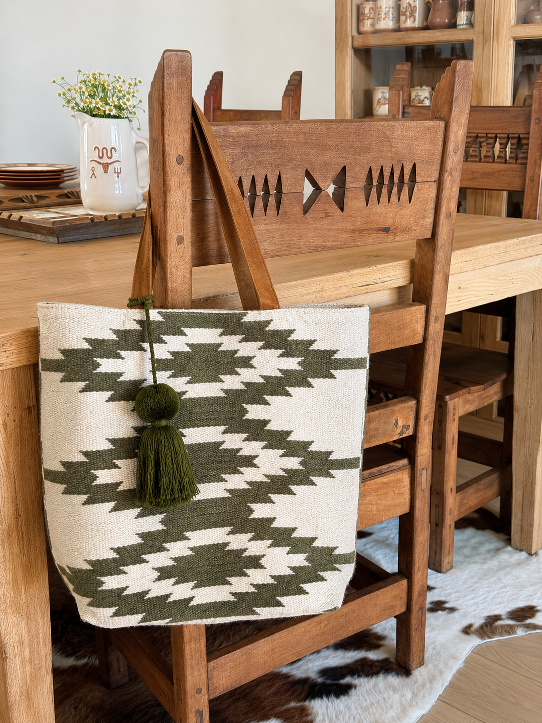 Aztec Tote (Green & White)