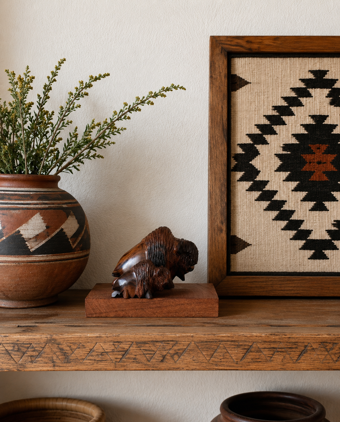 Ironwood Buffalo with Baby | Hand Carved Western Decor