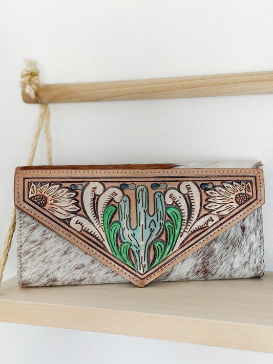 Tooled leather cowhide wallet