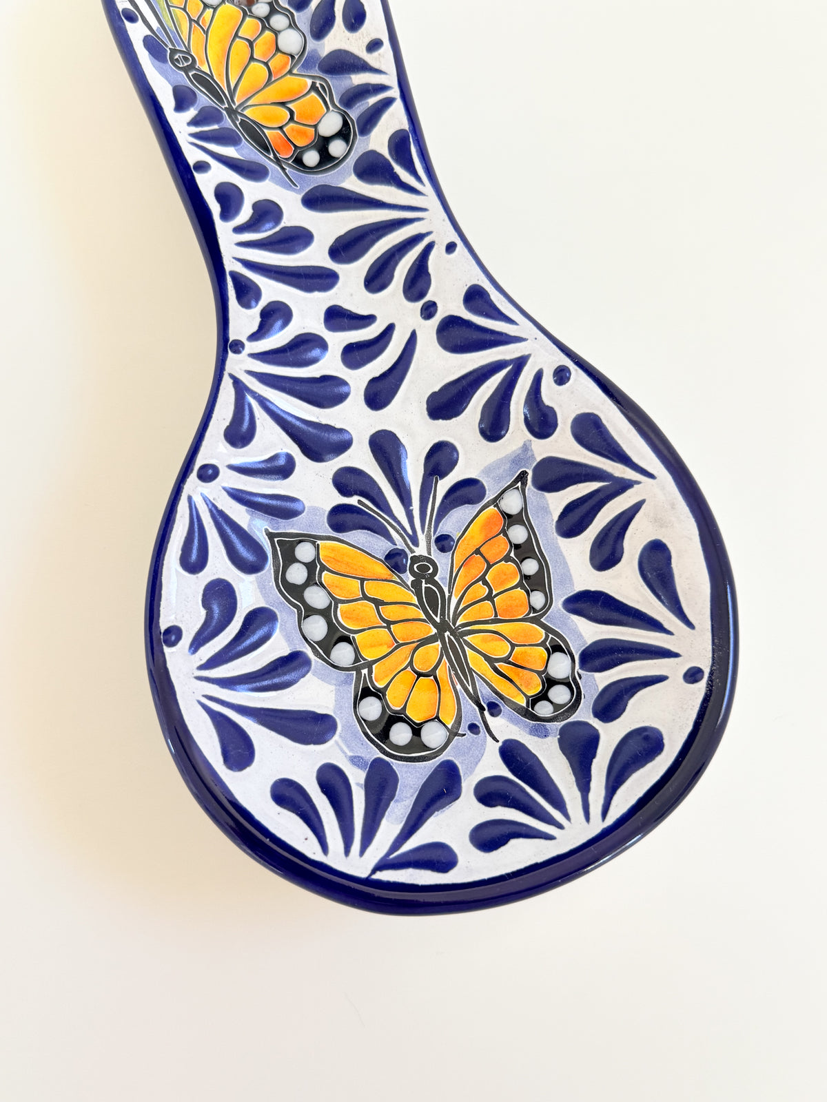 Talavera Spoon Rest | Blue & White Monarch Butterfly