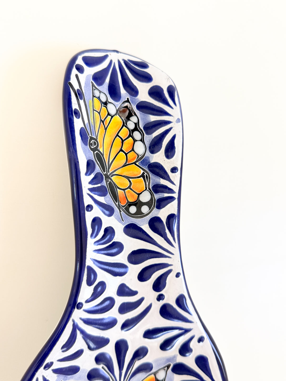 Talavera Spoon Rest | Blue & White Monarch Butterfly
