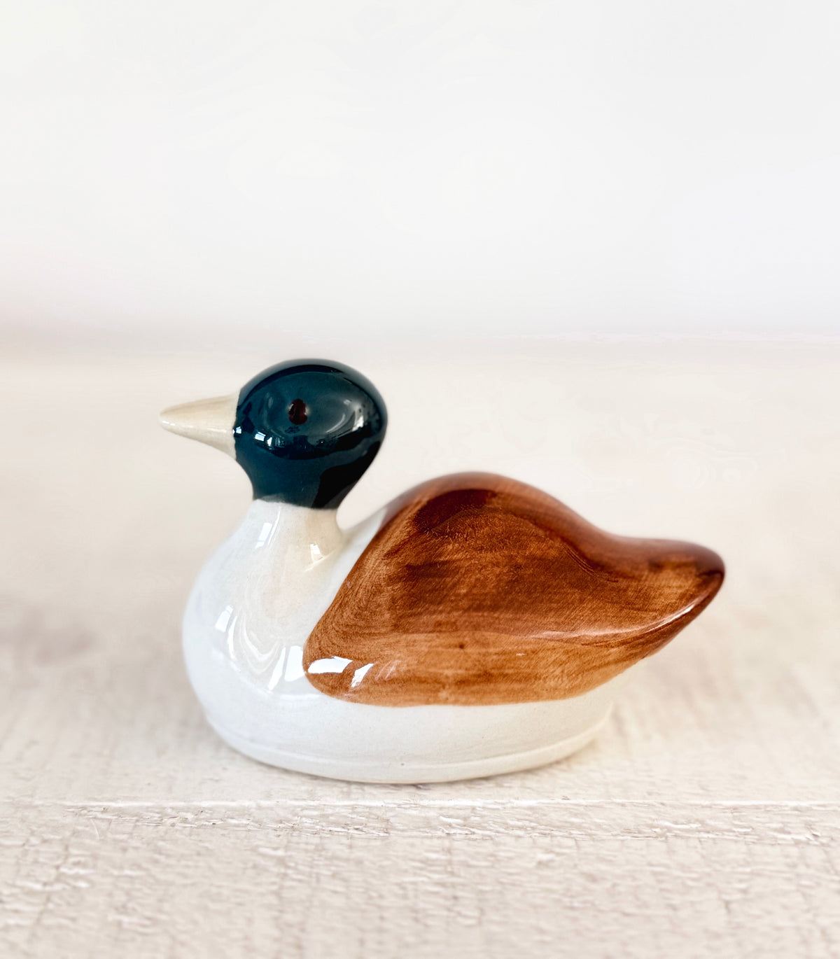 Stoneware Mallard Duck Figurine | Rustic Vintage-Inspired Decor