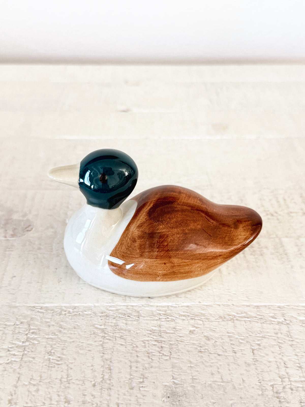 Stoneware Mallard Duck Figurine | Rustic Vintage-Inspired Decor