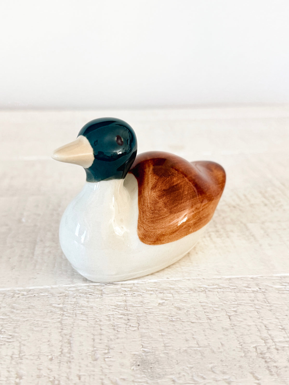 Stoneware Mallard Duck Figurine | Rustic Vintage-Inspired Decor