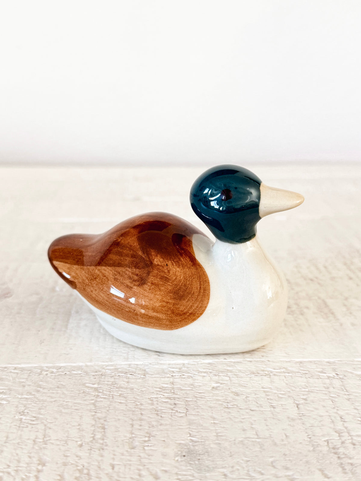 Stoneware Mallard Duck Figurine | Rustic Vintage-Inspired Decor