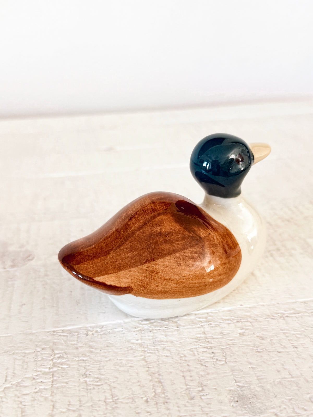 Stoneware Mallard Duck Figurine | Rustic Vintage-Inspired Decor