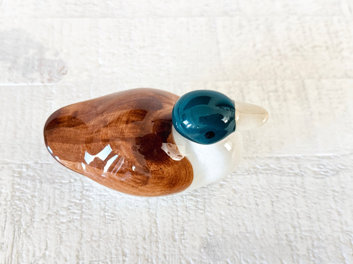 Stoneware Mallard Duck Figurine | Rustic Vintage-Inspired Decor