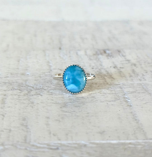 Handmade larimar silver ring with dainty band
