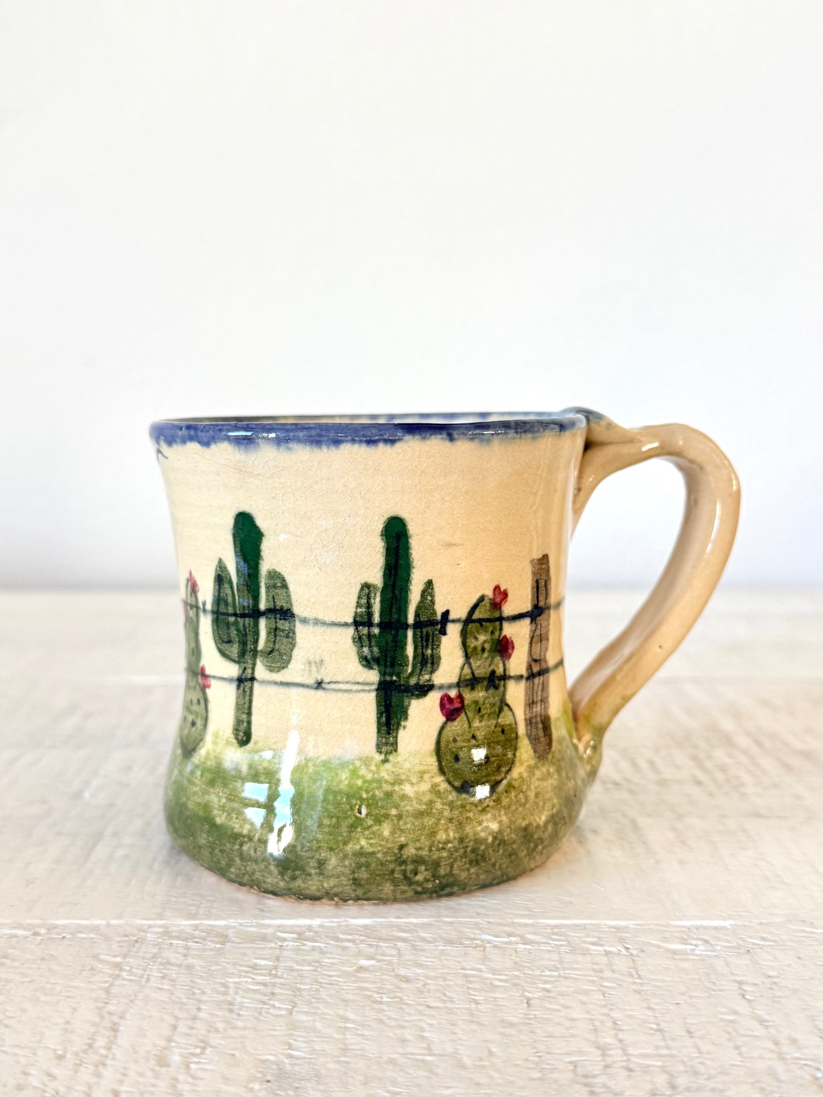 Vintage Handmade Cactus Pottery Mug