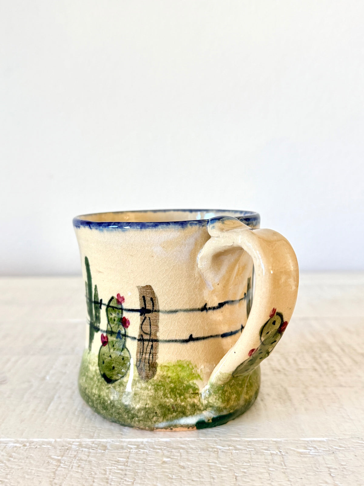 Vintage Handmade Cactus Pottery Mug
