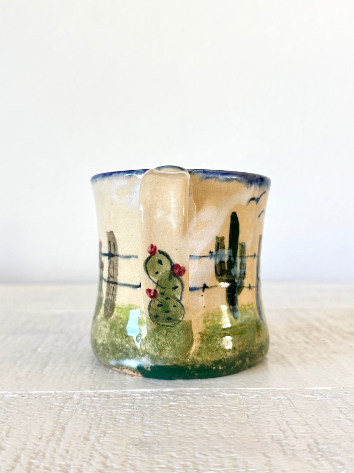 Vintage Handmade Cactus Pottery Mug
