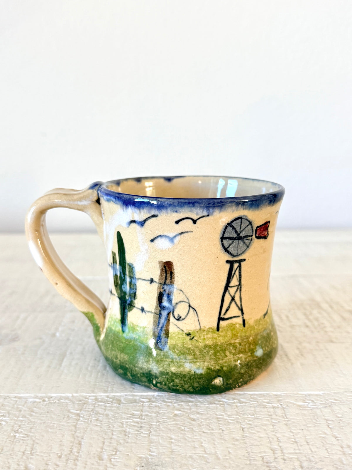 Vintage Handmade Cactus Pottery Mug