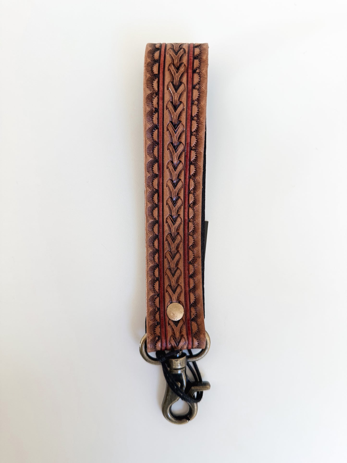 Brown Tooled Leather Key Chain