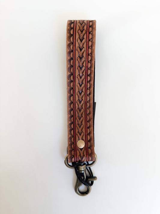 Brown Tooled Leather Key Chain