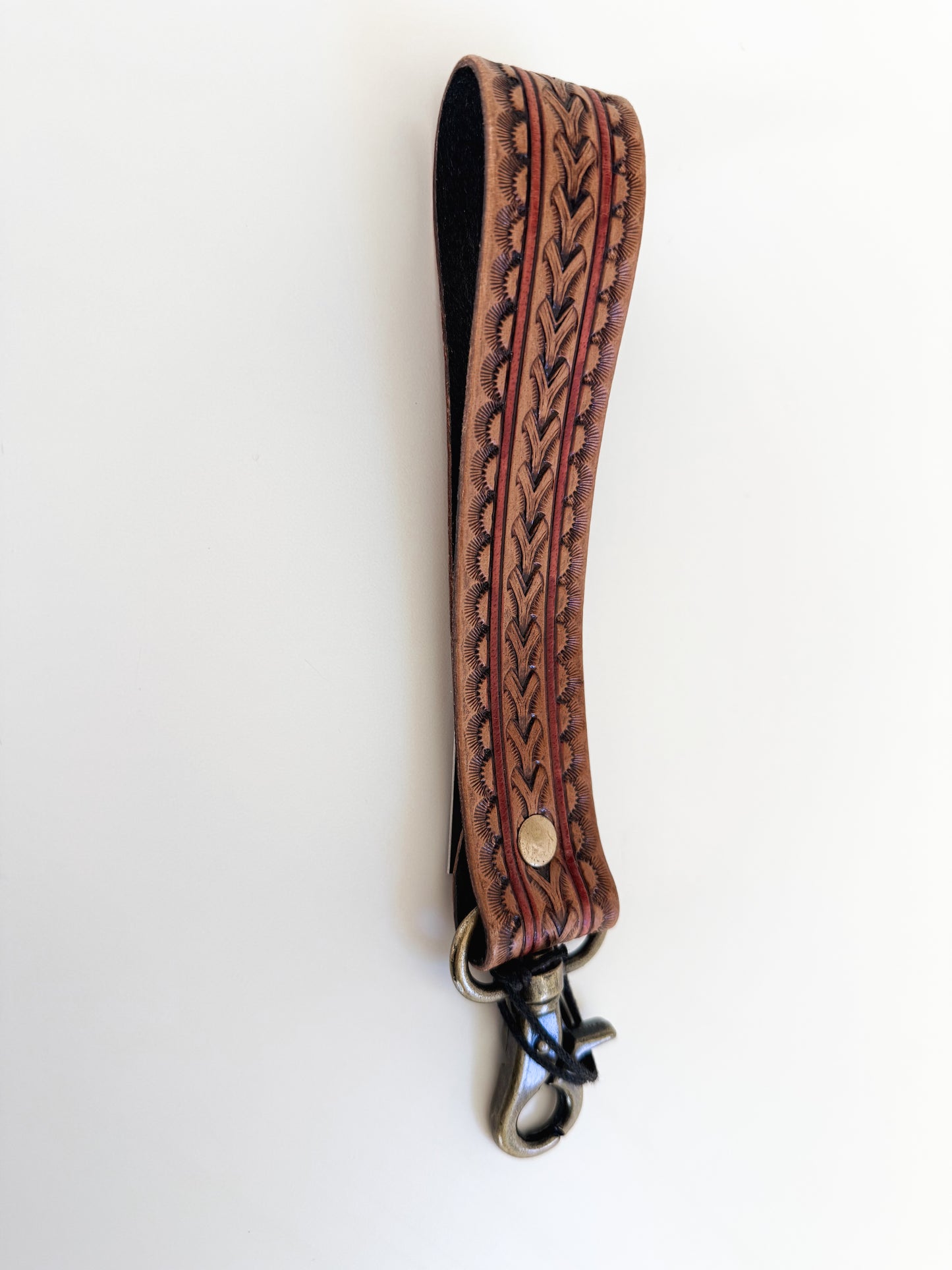 Brown Tooled Leather Key Chain