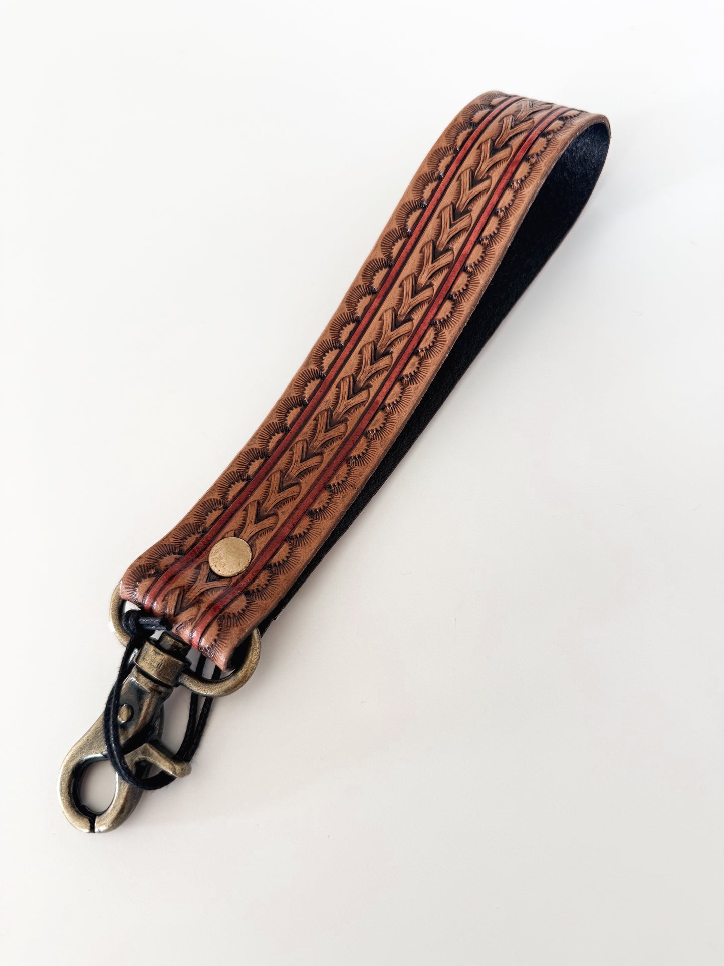 Brown Tooled Leather Key Chain