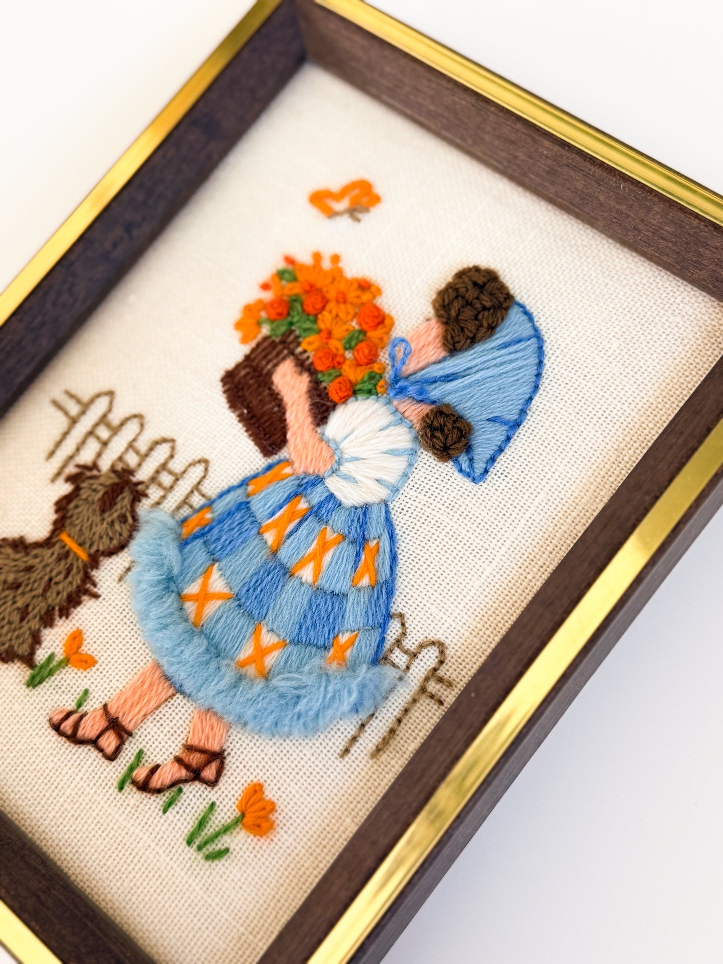 Vintage Girl With Flowers Crewel