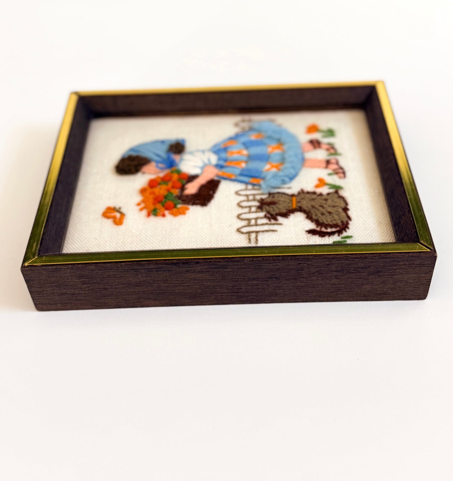 Vintage Girl With Flowers Crewel
