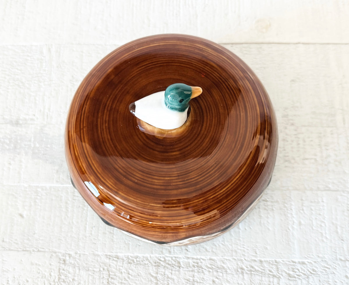 Round Stoneware Duck Finial Butter Dish