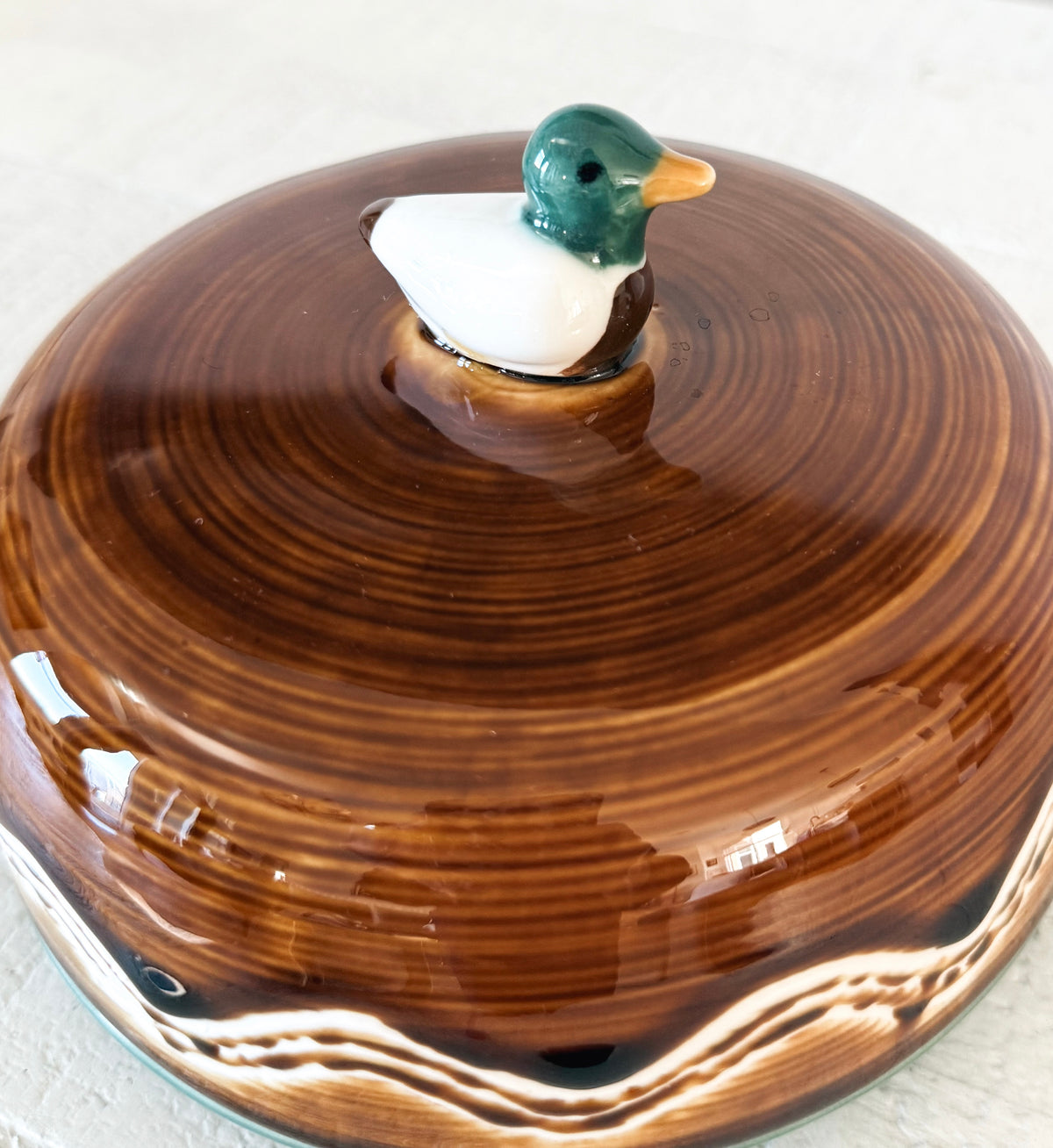 Round Stoneware Duck Finial Butter Dish
