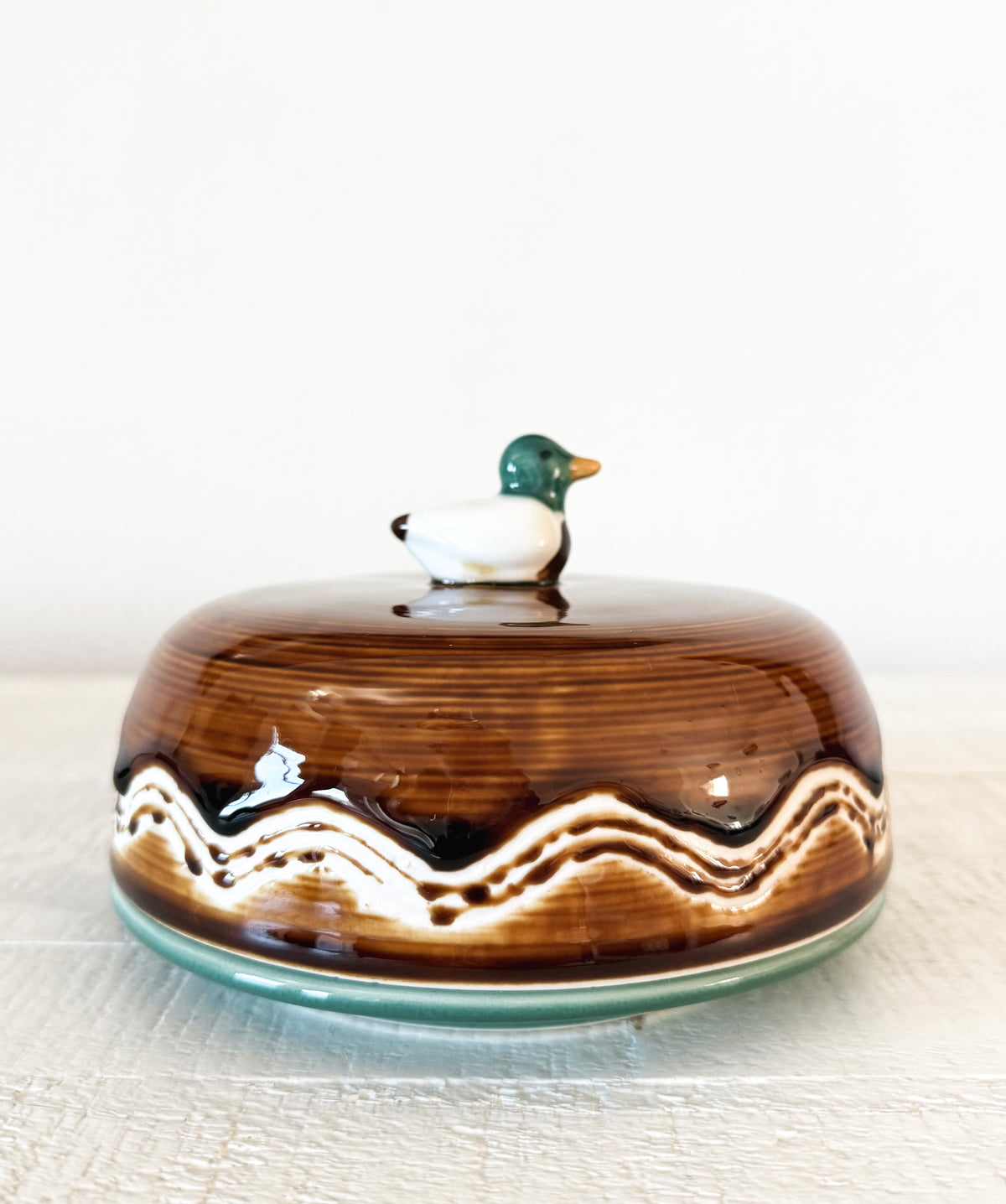 Round Stoneware Duck Finial Butter Dish