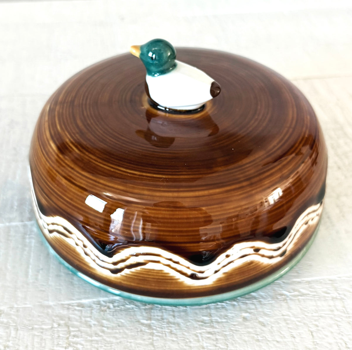 Round Stoneware Duck Finial Butter Dish
