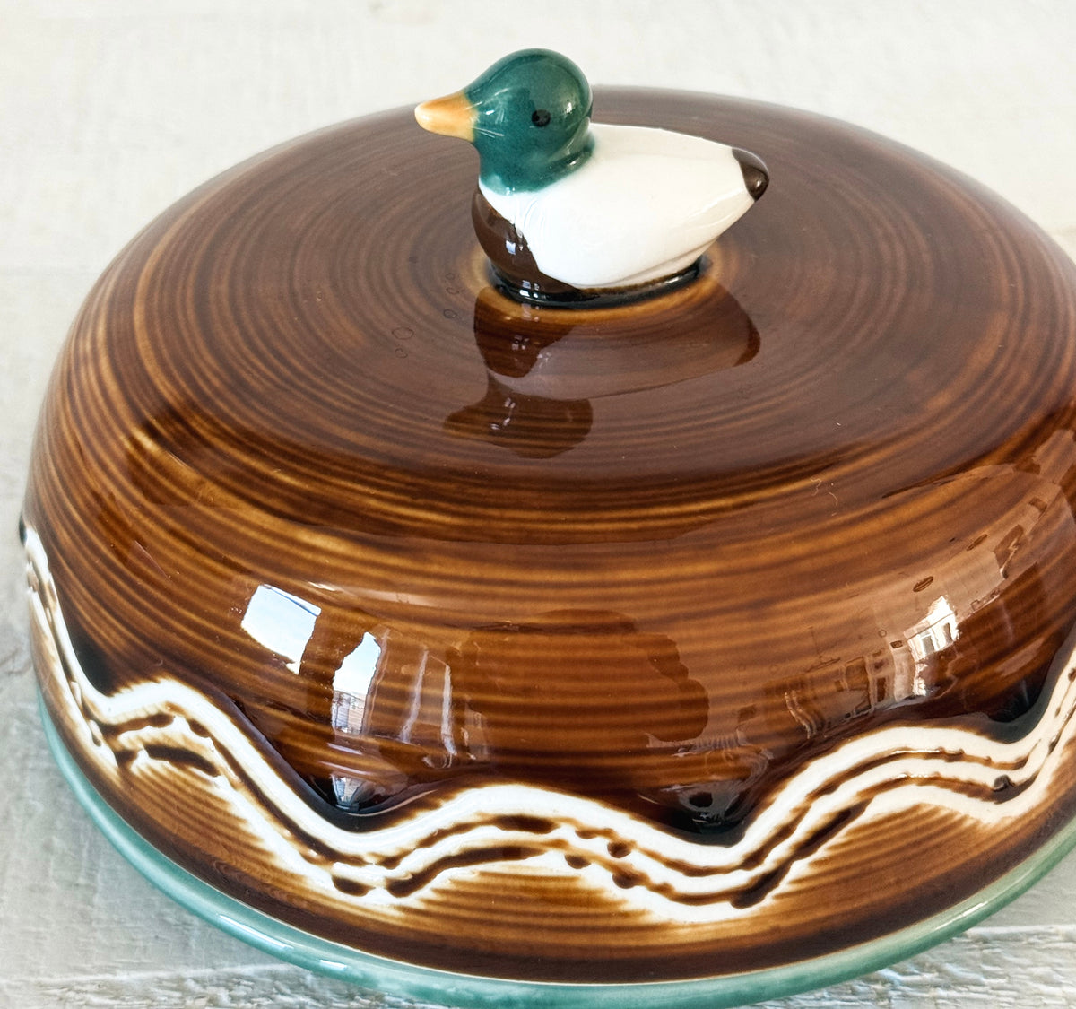 Round Stoneware Duck Finial Butter Dish