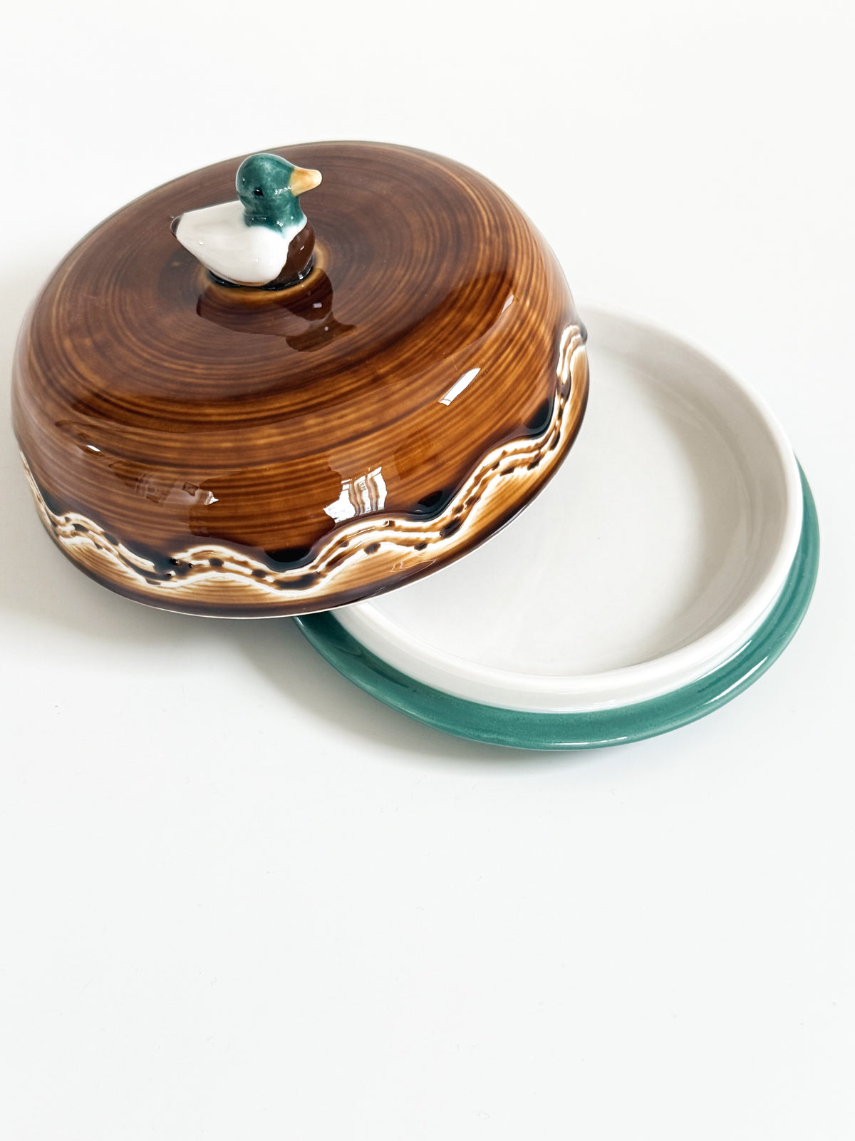 Round Stoneware Duck Finial Butter Dish