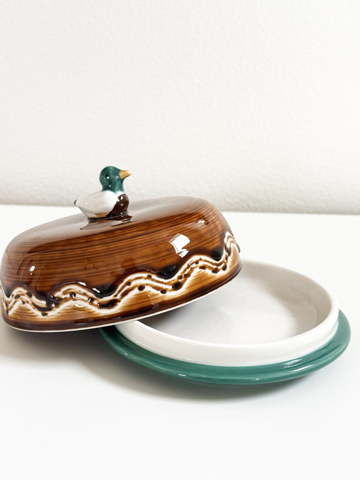 Round Stoneware Duck Finial Butter Dish
