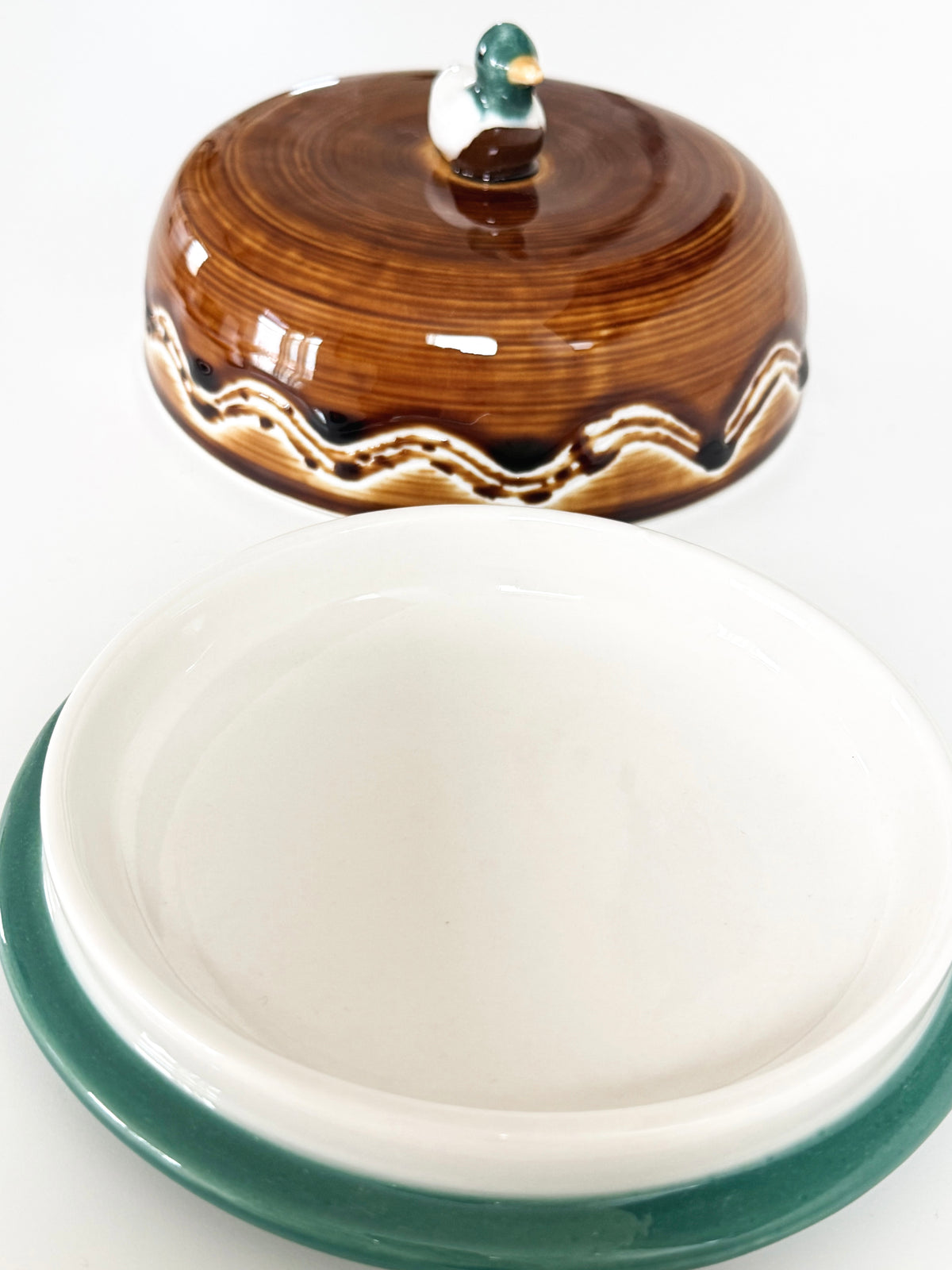 Round Stoneware Duck Finial Butter Dish