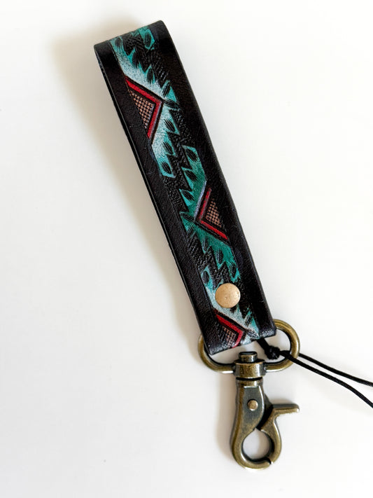 Black Leather Aztec Key Chain